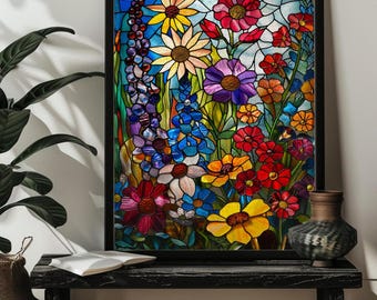Gebrandschilderd glas wilde bloemenpuzzel voor volwassenen 300/500/1000 bloemenpuzzelkunst, wilde bloemenpuzzeltuin, bloem verjaardagscadeau voor moeder/nana
