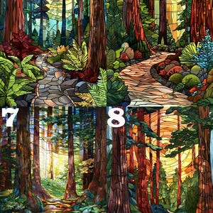 Stained Glass Forest Jigsaw Puzzle，300,500,1000 Piece Wood Waterfall Landscape Puzzles Art,Waterfall Wall Art Decor，Forest Nature Puzzle image 2
