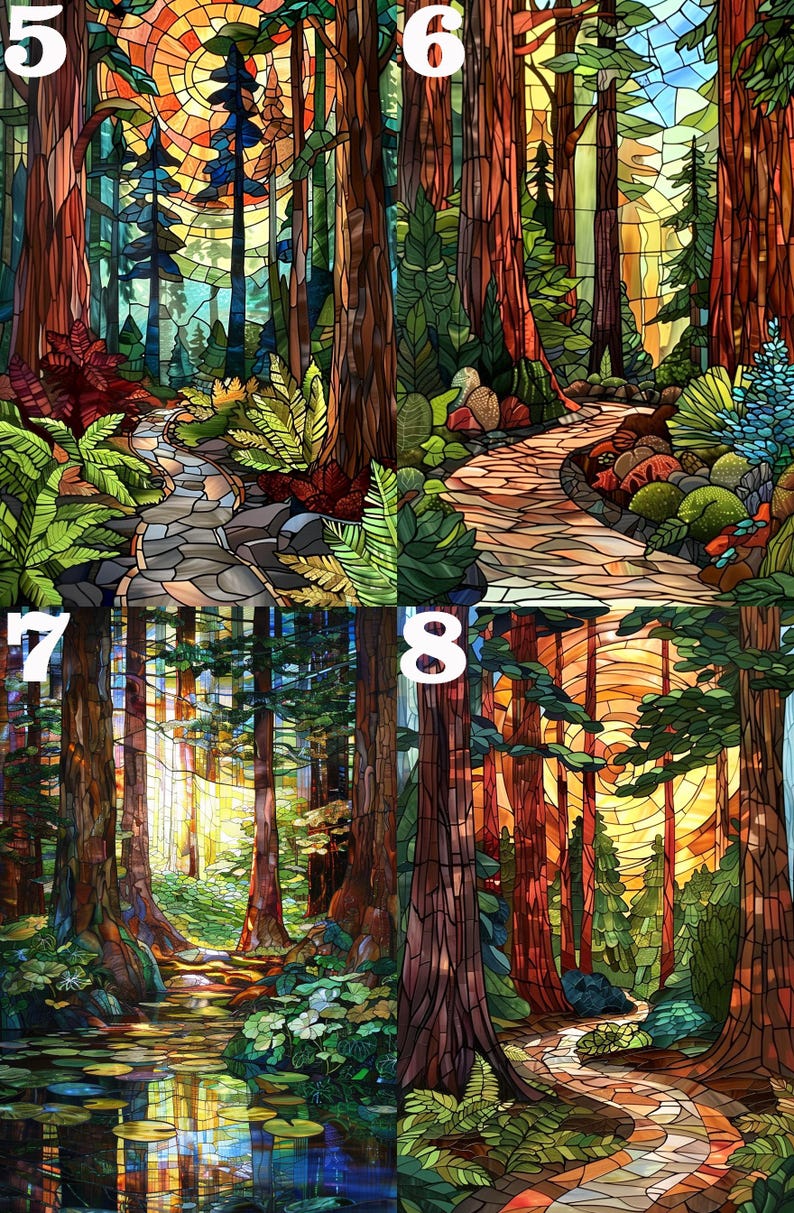 Stained Glass Forest Jigsaw Puzzle，300,500,1000 Piece Wood Waterfall Landscape Puzzles Art,Waterfall Wall Art Decor，Forest Nature Puzzle image 2