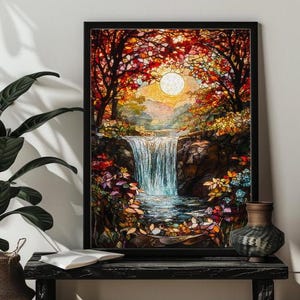 Stained Glass Forest Jigsaw Puzzle，300,500,1000 Piece Wood Waterfall Landscape Puzzles Art,Waterfall Wall Art Decor，Forest Nature Puzzle image 6
