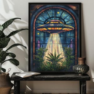 Stained Glass UFO Jigsaw Puzzle 200/300/500/1000 UFO Spaceship Puzzles,Cosmos Art Gift，Alien UFO Room Decor，Birthday Gift For Kids/Him