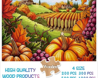 Fall Autumn Harvest Jigsaw Puzzle for Adults 200/300/500/1000 Pieces Pumpkin Thanksgiving Puzzle, Autumn Holiday Family Puzzle，Fall Decor