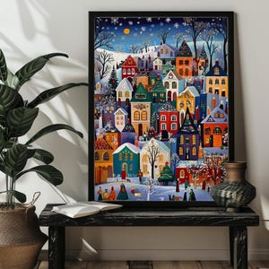 Christmas Snowy Village Jigsaw Puzzle，200/300/500/1000 Wood Whimsical Scandinavian Christmas Puzzles，Charming Winter Christmas Wall Art