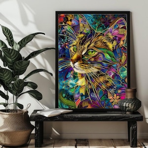 Stained Glass Colorful Cat Jigsaw Puzzle Cat Lovers Gift Cat Photo Puzzles Art Game 500,1000 Wood Picture Puzzle Decor Birthday Gift for Him
