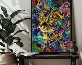 Stained Glass Colorful Cat Jigsaw Puzzle Cat Lovers Gift Cat Photo Puzzles Art Game 500,1000 Wood Picture Puzzle Decor Birthday Gift for Him