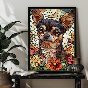 Stained Glass Chihuahua Jigsaw Puzzle for Adults Chihuahua Wall Art 300/500/1000 Piece Family Puzzles Dog Puzzle Art Birthday/Christmas Gift