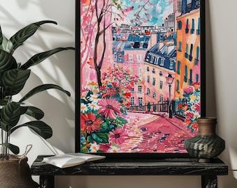 Pink Abstract Flower Jigsaw Puzzles for Adults 200/300/500/1000 Pieces,Street Colorful Floral Puzzle Art,Puzzle Garden,Flower Gift for Her