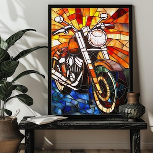 Stained Glass Motorcycle Jigsaw Puzzles Art Gift，Biker Gifts，500，1000 Piece Motorbike Driving Puzzle Gift for Dad/Boyfriend，Christmas Gift