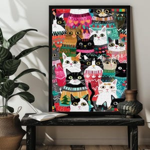 Holiday Wintry Cat Jigsaw Puzzle，200/300/500/1000 Wood Whimsical Funny Cat Puzzles，Charming Winter Christmas Wall Art，Cute Cat Lover Gift