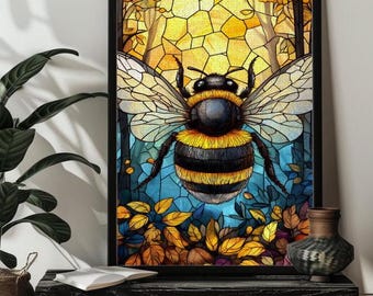 Stained Glass Bee Jigsaw Puzzle for adults，300/500/1000 Honey Bee Wooden Puzzle Decor Art,Bee Family Puzzle,Honey Bee Room Wall Art