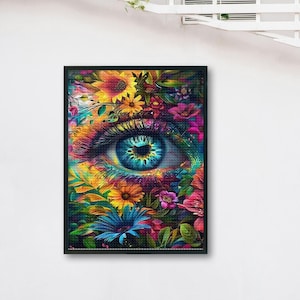5D Full Drill Diamond Painting Diamond Mosaic Colorful Eye with Flowers Diamond DIY Canvas Print Mosaic Embroidery Cross Stitch Home Decor