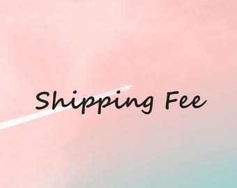May include: A pink and blue gradient background with a white airplane contrail. The text "Shipping Fee" is written in black cursive.
