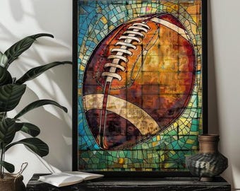Stained Glass American Football Jigsaw Puzzle，300，500,1000 Pieces Football Player Puzzles Art，American Football Lover Gift Sportsman Gift