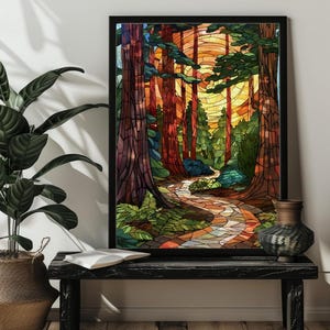 Stained Glass Forest Jigsaw Puzzle，300,500,1000 Piece Wood Waterfall Landscape Puzzles Art,Waterfall Wall Art Decor，Forest Nature Puzzle image 4