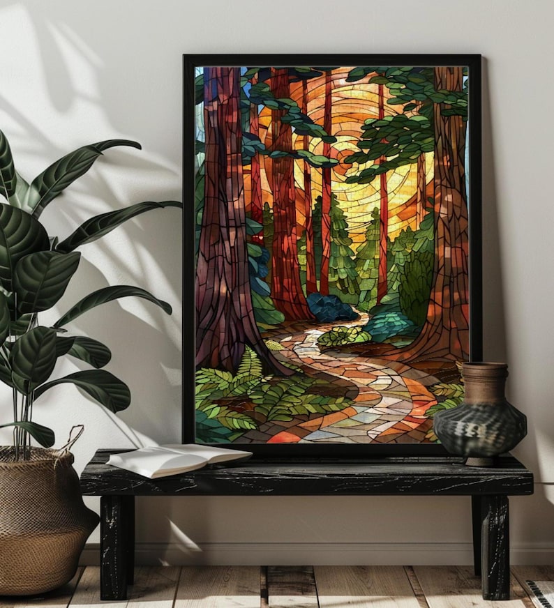 Stained Glass Forest Jigsaw Puzzle，300,500,1000 Piece Wood Waterfall Landscape Puzzles Art,Waterfall Wall Art Decor，Forest Nature Puzzle image 4