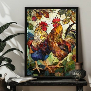 Gebrandschilderd glas kip legpuzzel: 200/300/500/1000 houten boerderij puzzels decor kunst voor kippenliefhebber cadeau: haan kip puzzel, cadeau voor hem