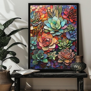 Glasmalerei Sukkulenten Puzzle ， Sukkulenten Wandkunst Pflanzengarten Puzzles 300 500, 1000 Teile Holzbilderpuzzle ， Geschenk für Pflanzenliebhaber