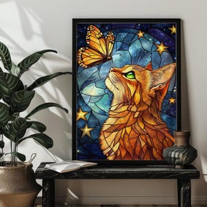 Stained Glass Cat Jigsaw Puzzle,Long-haired Cat Puzzles Art Game,Cat Lover Gift,500,1000 Wood Picture Puzzle Decor,Birthday Gift for Him/Her
