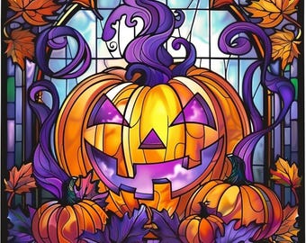 Stained Glass Pumpkin Diamond Painting Kits AB Drill Halloween 5D DIY Diamond Art Kits Diamond Dots Birthday Gift for Him，Halloween Gift