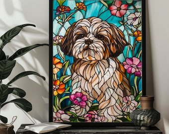 Shih Tzu Stained Glass Jigsaw Puzzle，Shih Tzu Dogs Lover Gift，Shih Tzu Photo Puzzles，500,1000 Wood Shih Tzu Puzzle Gift for Dad/Husband