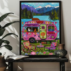 Happy Camping Forest Cat Jigsaw Puzzle 200/300/500/1000 Wood Whimsical Camp Life Puzzles Art,Camping Lovers Gift，Vintage Caravan Wall Art