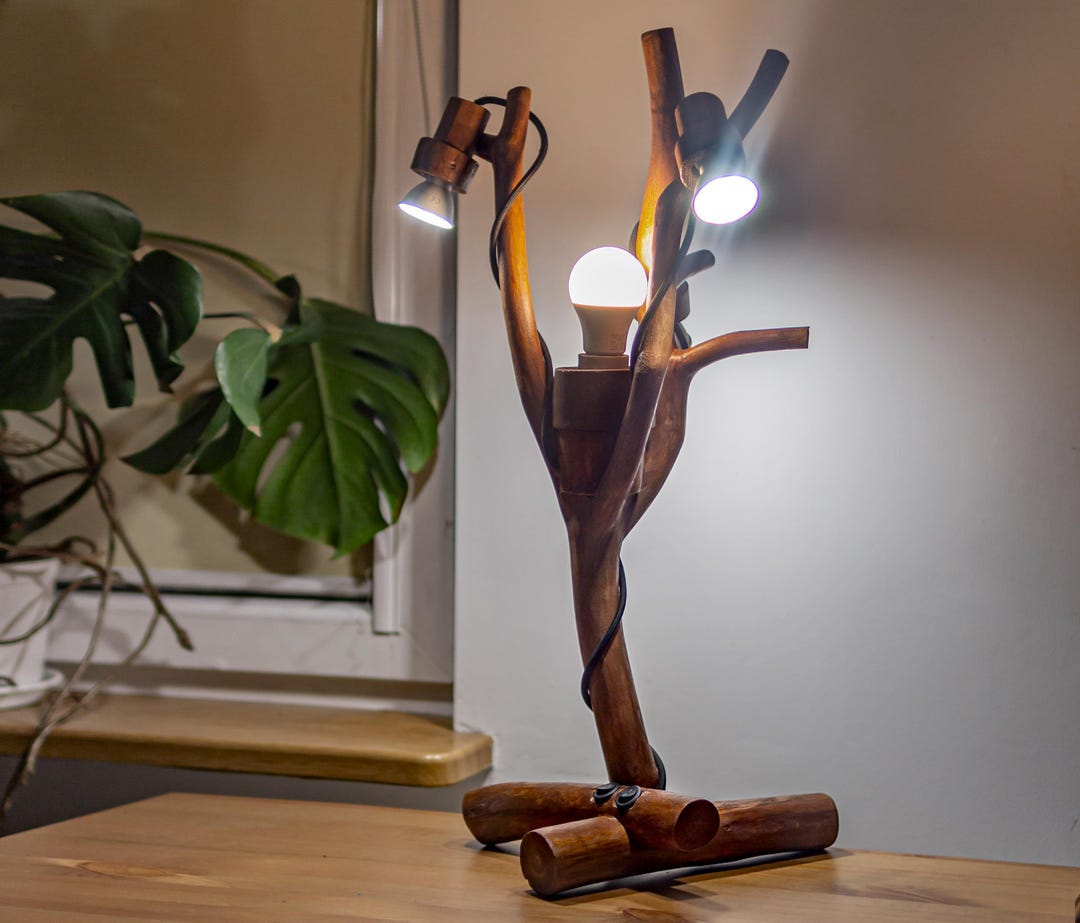 Rustic Lamp Stand Wooden,standing Lamp, Natural, in Rustic Style, for a Desk or a Bedside ...