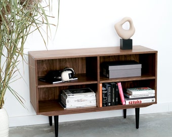 Mid-century sideboard, bookshelf, bookcase, gramophone stand, dresser, commode, credenza made of walnut vaneer - Livlo O-R01