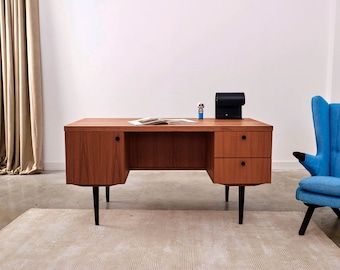 Desk in a minimalist Scandinavian style made of veneered oak wood - teak colour T-B01