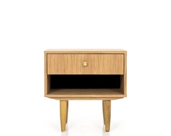 Nightstand with open shelf in Mid-century modern style made of oak vaneer, bedside table Livlo D-P04