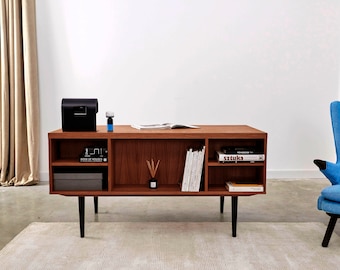 Desk in a minimalist Scandinavian style made of veneered oak wood - teak colour T-B01