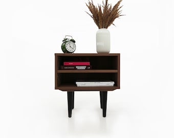 Nightstand with open shelf in Mid-century modern style made of solid walnut, bedside table Livlo O-P06