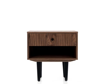 Nightstand with open shelf in Mid-century modern style made of solid walnut, bedside table Livlo O-P04