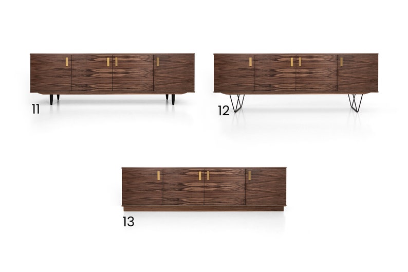 Langer TV-Schrank aus Walnussfurnier mit 4-türigem Sideboard im modernen Mid-Century-Stil für Wohnzimmer oder Schlafzimmer Livlo O-S08 Bild 2