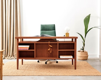 Schreibtisch im minimalistischen skandinavischen Stil aus furniertem Eichenholz – Teakfarbe T-B02
