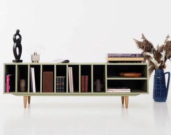 Stylish Green Sideboard Vinyl Record Storage Mid-Century Modern Design Home Entertainment Center Vintage-Inspired N-S09