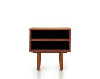Nightstand with open shelf in Mid-century modern style made of oak vaneer -teak colour -, bedside table Livlo T-P06