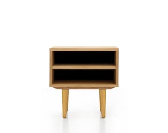 Nightstand with open shelf in Mid-century modern style made of oak vaneer, bedside table Livlo D-P06