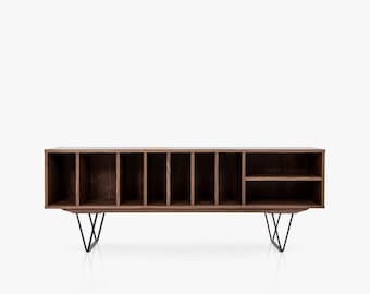 Vinyl record stand, vinyl record storage, sideboard, dresser, commode, credenza made of walnut vaneer - Livlo O-S09