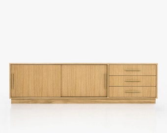 Veneer Oak Long Tv Cabinet with Sliding Door Sideboard in Modern Mid-century Style for Living Room or Bedroom Livlo D-S03