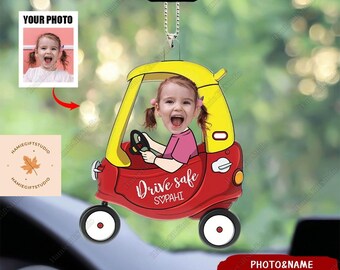 Angepasste Photo Drive Safe Autoverzierung, individuelle Baby-Gesicht-Autoverzierung, Geschenk für Papa, Geschenk für Mama, neues Papageschenk, Acrylverzierung