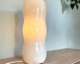 Vintage IKEA Porcelain Table Lamp Dämsta: Perforated Design