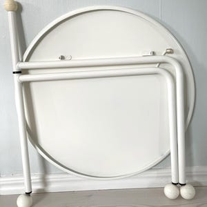 Rare Vintage 80s IKEA BOGEN Folding Side Table - White Metal with Rounded Castors by Tord Bjorklund (1986)