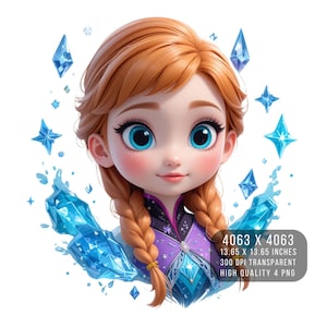 4 PNG Cute Ice Sisters Clipart Printable – Snow Queen & Winter Princess | Teacher Sticker Bundle for Shirt, Mug | 300 DPI Transparent