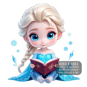 4 PNG Cute Ice Sisters Clipart Printable – Snow Queen & Winter Princess | Teacher Sticker Bundle for Shirt, Mug | 300 DPI Transparent