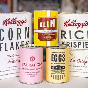 WW2 Replica Breakfast Food Set: Kellogg's, Tea, Eggs, Klim Tins