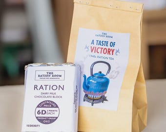 Set de regalo estilo racionamiento de la Segunda Guerra Mundial (años 40): Té y chocolate con leche estilo años 40. El regalo perfecto para cualquier aficionado a la Segunda Guerra Mundial.