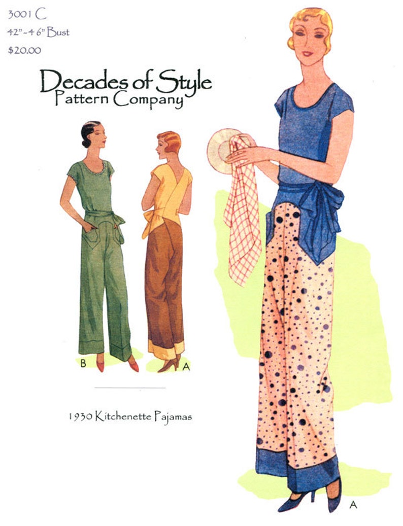 1930s Sewing Patterns- Dresses, Pants, Tops Kitchenette Pajamas 1930 Decades of Style Vintage Style Sewing Pattern $20.00 AT vintagedancer.com