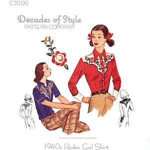 Rodeo Gal Shirt 1940 Vintage Style Sewing Pattern