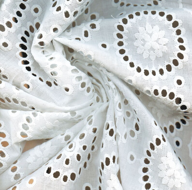 Sweet Cotton Embroidered Eyelet Fabric 100 Cotton Medallions Etsy