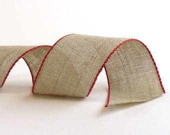 Red Edged Woven Linen Ribbon